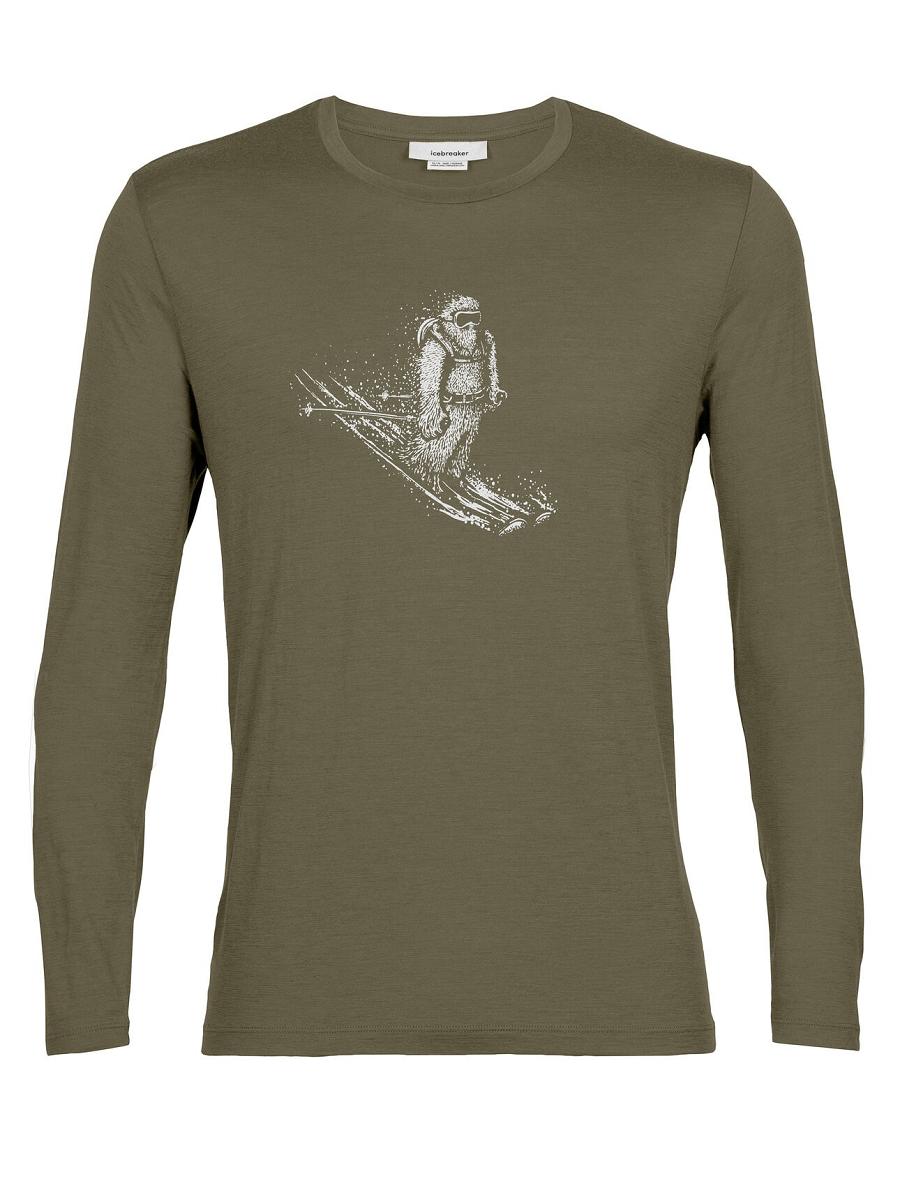 Loden Icebreaker Merino Tech Lite II T-Shirt Skiing Yeti Men's Long Sleeve | AU 1226SGLO